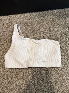 lululemon athletica One-Shoulder Ribbed Sports Bra in Cream